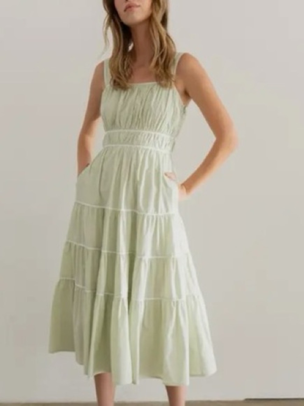 Heyson Soft Sage Tiered Maxi Dress with Wide Straps